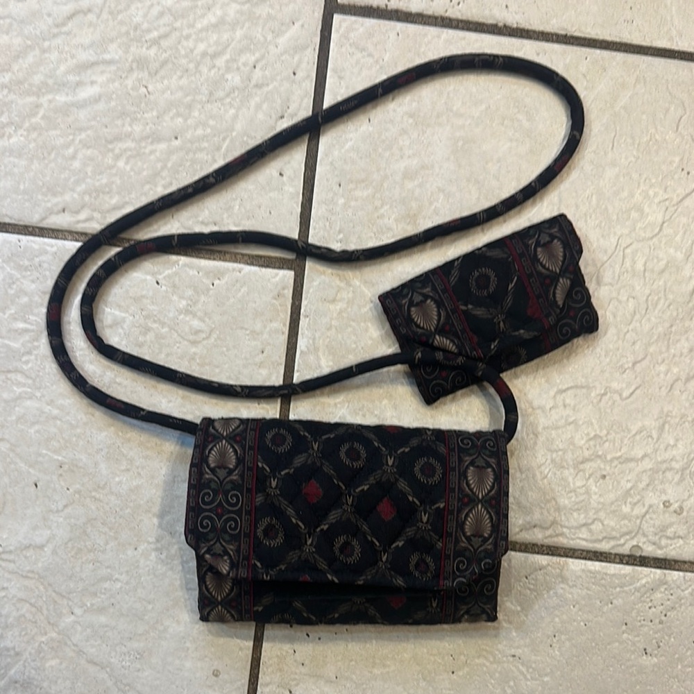 Vera Bradley Black and Red Crossbody Bag with Quilted Design